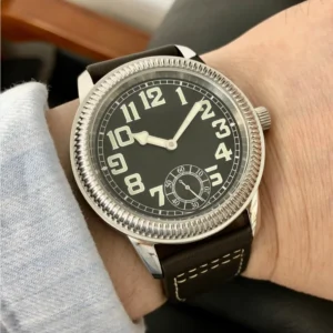 44mm No Logo Black Dial Green Digital Asian 6498 17 Jewels Hand Wind Movement Men's Mechanical Luminous ST3621 Watch GR0822-25